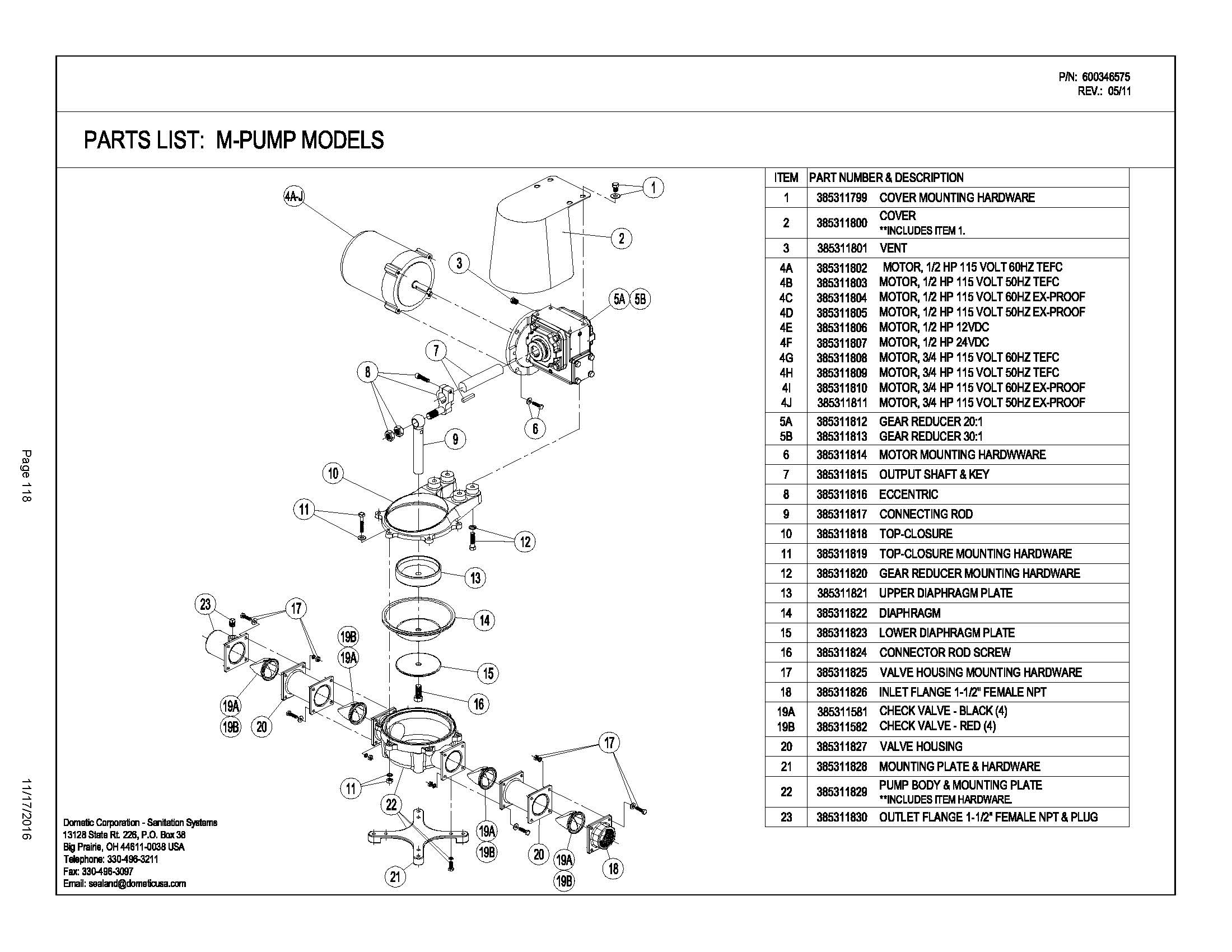 Sealand Dometic M Pump Vacuum Pump Spare Parts